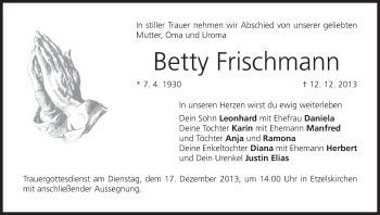 Anzeige von Betty Frischmann von MGO