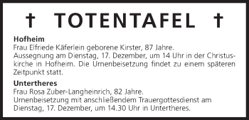 Anzeige von Totentafel vom 16.12.2013 von MGO