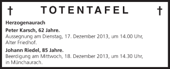 Anzeige von Totentafel vom 14.12.2013 von MGO