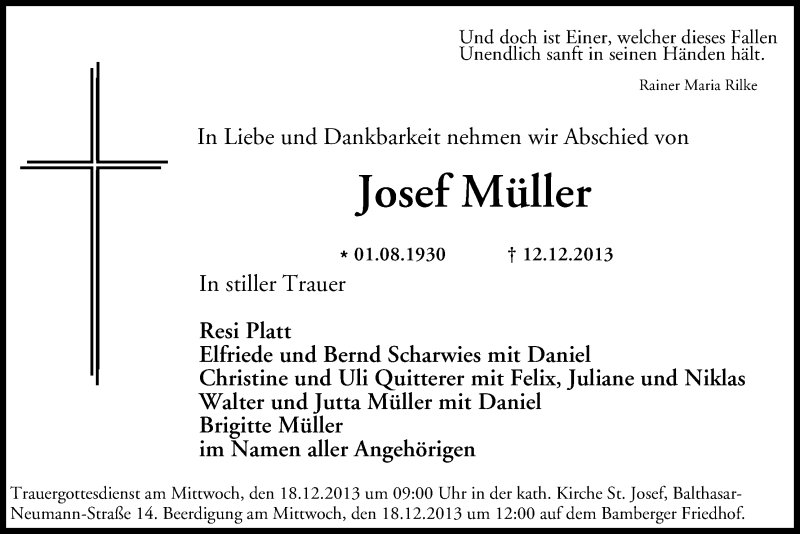  Traueranzeige für Josef Müller vom 16.12.2013 aus MGO