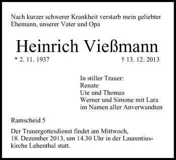 Anzeige von Heinrich Vießmann von MGO