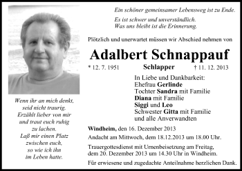 Anzeige von Adalbert Schnappauf von MGO