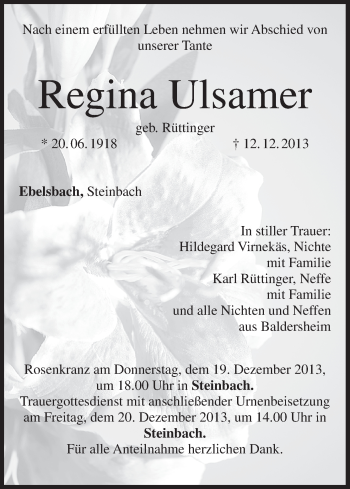Anzeige von Regina Ulsamer von MGO