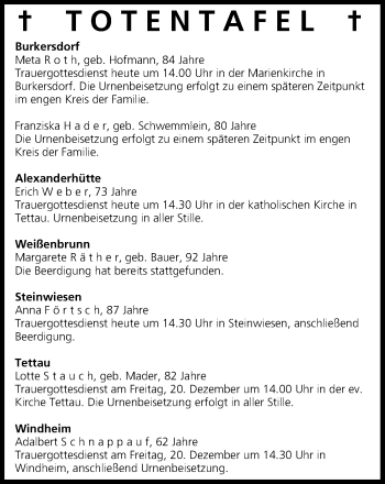 Anzeige von Totentafel vom 17.12.2013 von MGO