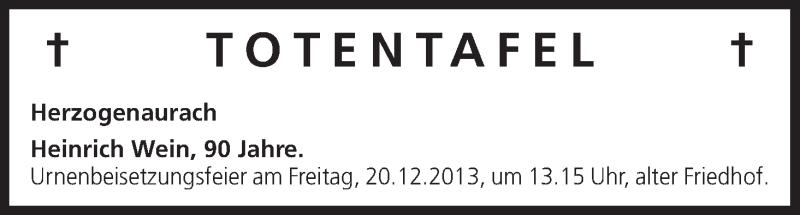  Traueranzeige für Totentafel vom 18.12.2013 vom 18.12.2013 aus MGO