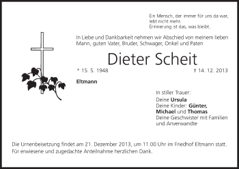 Anzeige von Dieter Scheit von MGO