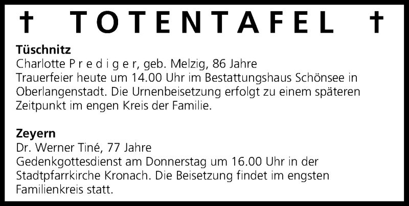  Traueranzeige für Totentafel vom 18.12.2013 vom 18.12.2013 aus MGO