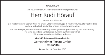 Anzeige von Rudi Hörauf von MGO