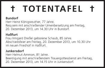Anzeige von Totentafel vom 19.12.2013 von MGO