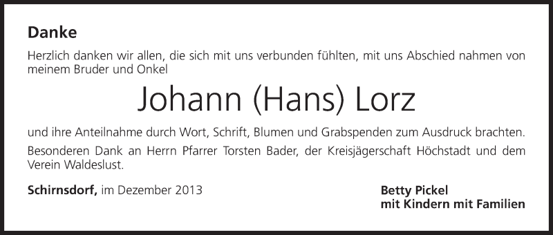  Traueranzeige für Johann Lorz vom 19.12.2013 aus MGO