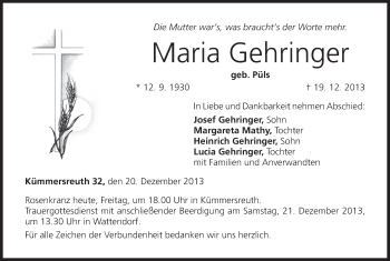 Anzeige von Maria Gehringer von MGO