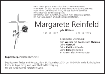 Anzeige von Margarete Reinfeld von MGO