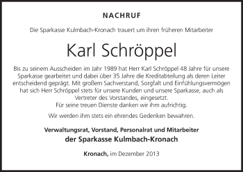 Anzeige von Karl Schröppel von MGO