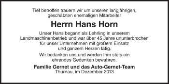 Anzeige von Hans Horn von MGO