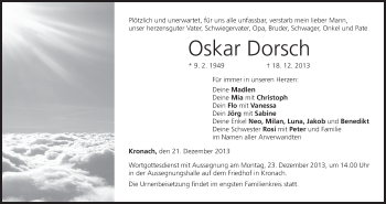 Anzeige von Oskar Dorsch von MGO
