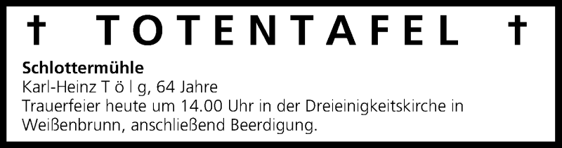  Traueranzeige für Totentafel vom 21.12.2013 vom 21.12.2013 aus MGO