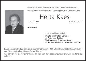 Anzeige von Herta Kaes von MGO