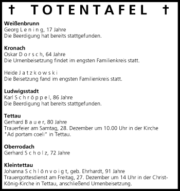 Anzeige von Totentafel vom 24.12.2013 von MGO