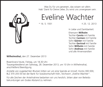 Anzeige von Eveline Wachter von MGO