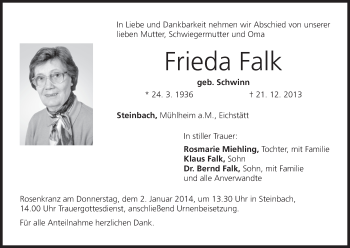 Anzeige von Frieda Falk von MGO