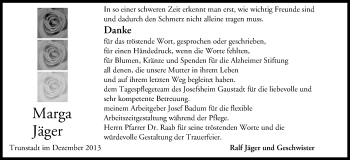 Anzeige von Marga Jäger von MGO