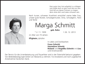 Anzeige von Marga Schmitt von MGO