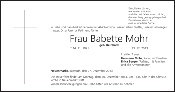 Anzeige von Babette Mohr von MGO