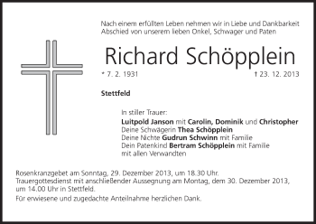 Anzeige von Richard Schöpplein von MGO