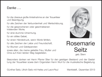 Anzeige von Rosemarie Seitz von MGO