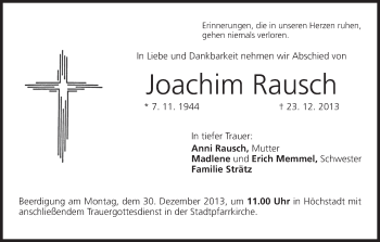 Anzeige von Joachim Rausch von MGO