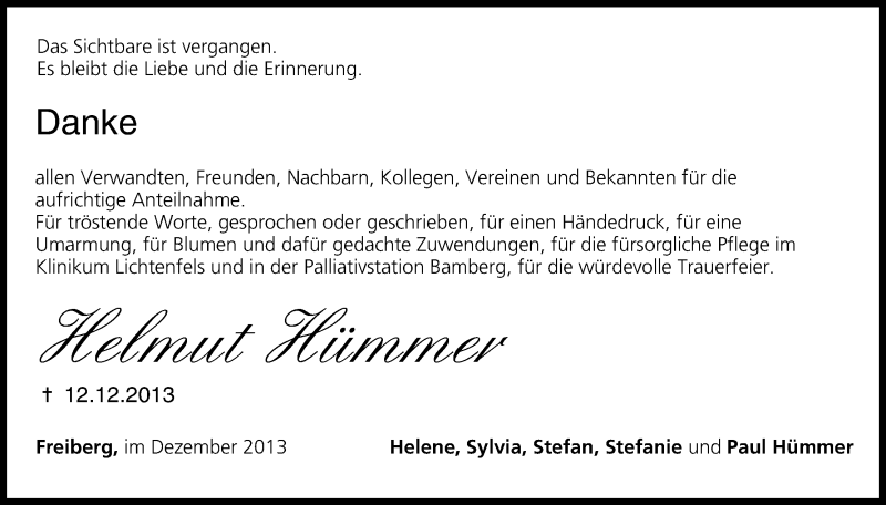  Traueranzeige für Helmut Hümmer vom 28.12.2013 aus MGO