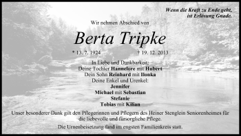 Anzeige von Berta Tripke von MGO