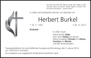 Anzeige von Herbert Burkel von MGO