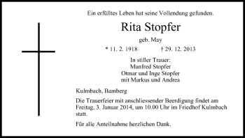 Anzeige von Rita Stopfer von MGO