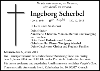 Anzeige von Ingeborg Scherbel von MGO