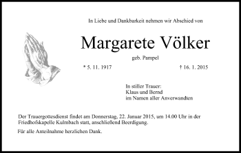 Anzeige von Margarete Völker von MGO