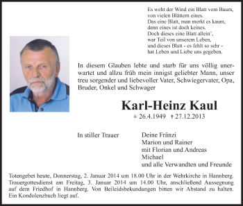 Anzeige von Karl-Heiz Kaul von MGO