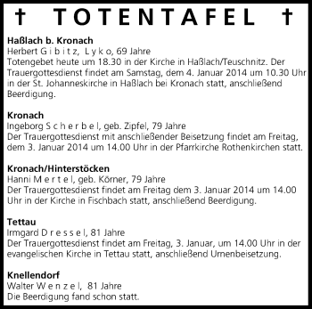 Anzeige von Totentafel 20140103 von MGO