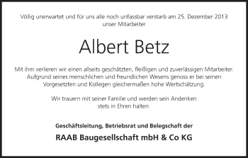 Anzeige von Albert Betz von MGO
