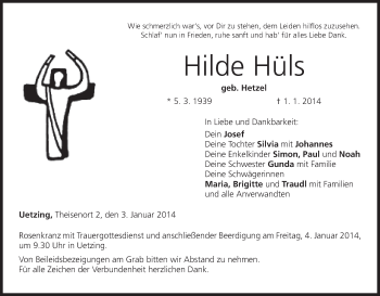 Anzeige von Hilde Hüls von MGO
