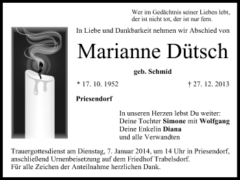 Anzeige von Marianne Dütsch von MGO