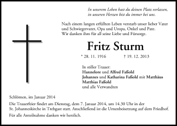 Anzeige von Fritz Sturm von MGO