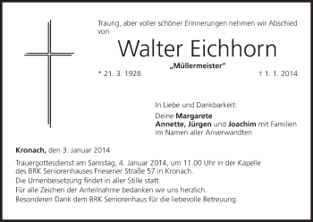 Anzeige von Walter Eichhorn von MGO