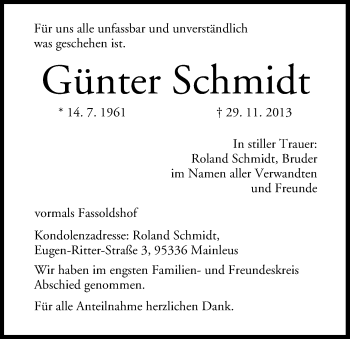 Anzeige von Günter Schmidt von MGO
