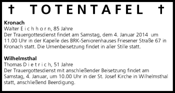 Anzeige von Totentafel vom 04.01.2014 von MGO