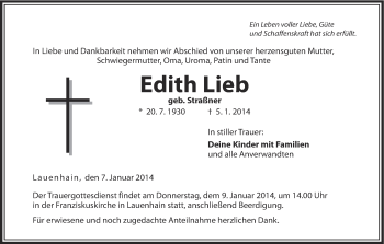 Anzeige von Edith Lieb von MGO