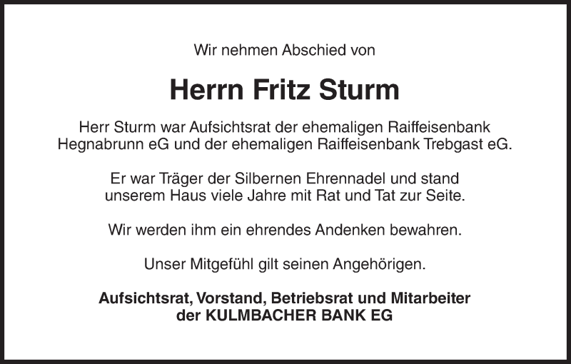  Traueranzeige für Fritz Sturm vom 08.01.2014 aus MGO