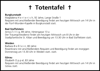 Anzeige von Totentafel vom 08.01.2014 von MGO
