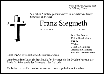 Anzeige von Franz Siegmeth von MGO