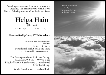 Anzeige von Helga Hain von MGO